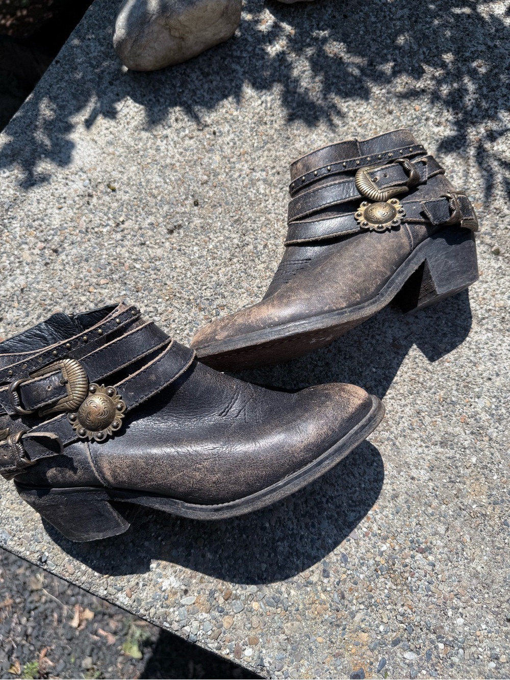 Corral Distressed Brown Leather Ankle Booties with Decorative Buckles
